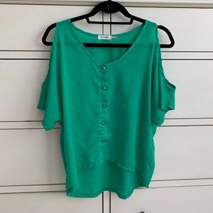 Green cold shoulder top